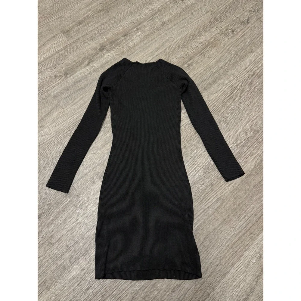 Say What Black Ribbed Knit Lace Up Faux Leather Bodycon Mini Dress Womens Medium